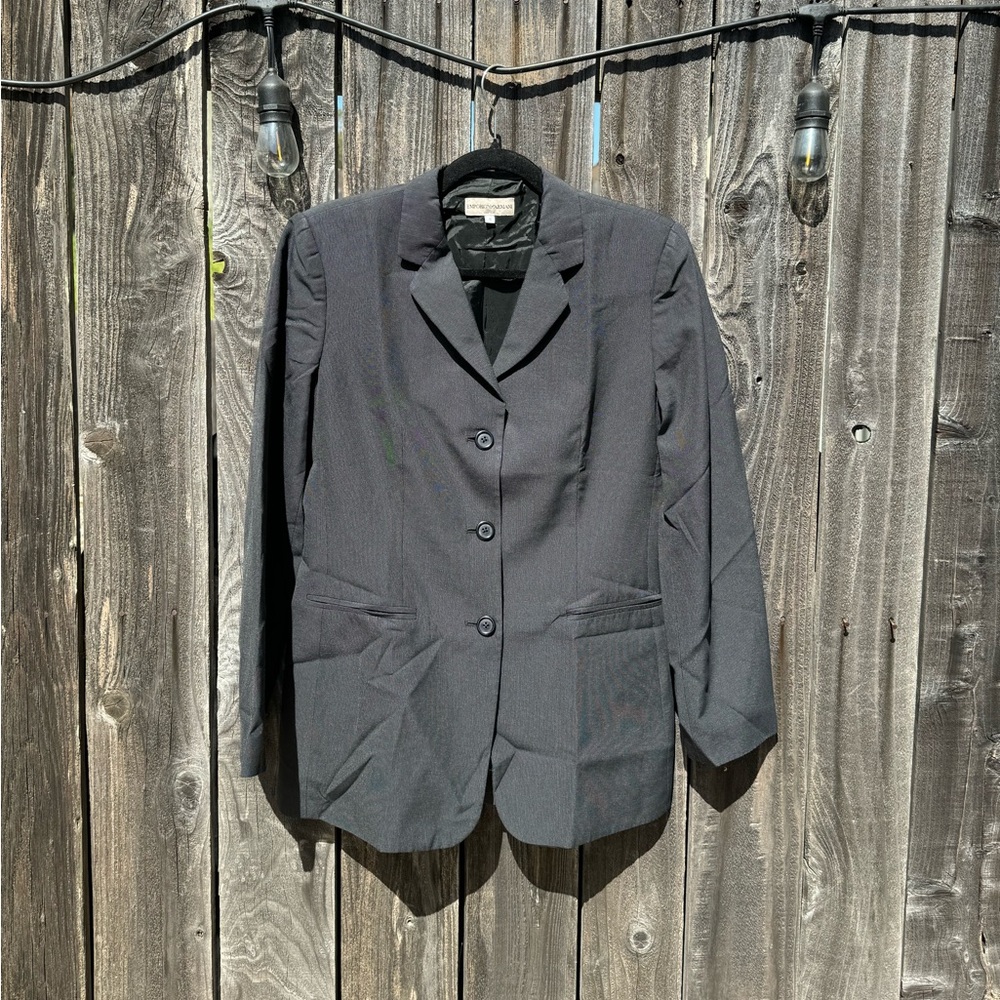 Emporio Armani Women's Black and Grey Single Breasted Wool Blazer Jacket size 10